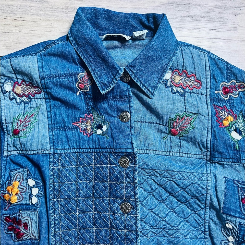 Vintage Embroidered Quilted Denim Shacket  XL Coastal Cowgirl Coastal Grandma - Picture 3 of 16